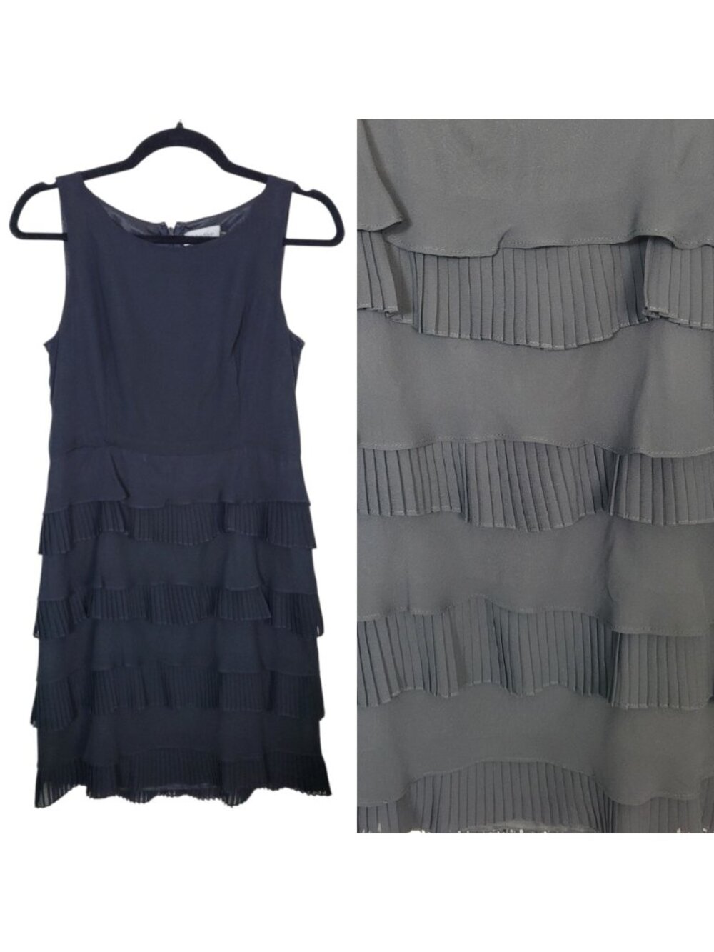 Calvin Klein Black Sleeveless Cocktail Dress Layered Tiered Flounce Design 6P